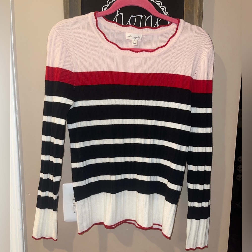 Maison Jules Striped Pink and Red lightweight Sweater top shirt size XL NWT